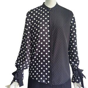 PAUL SMITH PS Polka Dot Contrast Wrist Tie Ruffle Sleeve Button Front Blouse 38